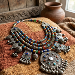 Handmade Tribal colorful silver necklace