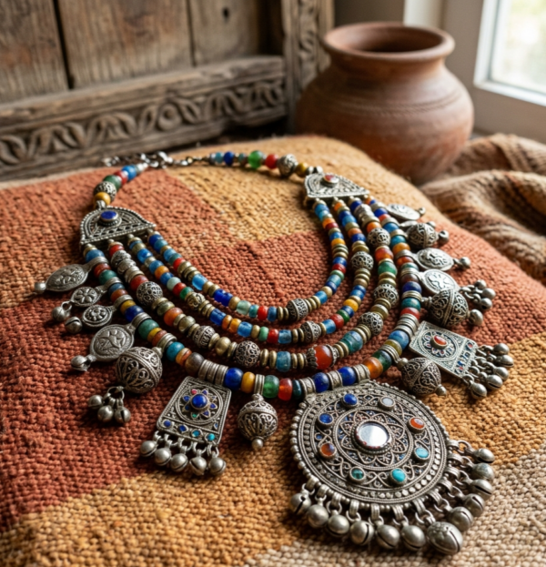 Handmade Tribal colorful silver necklace