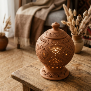 Handcrafted Clay Pottery Lamp – Rustic Home Decor