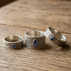 Handmade Engraved Silver Gem Ring